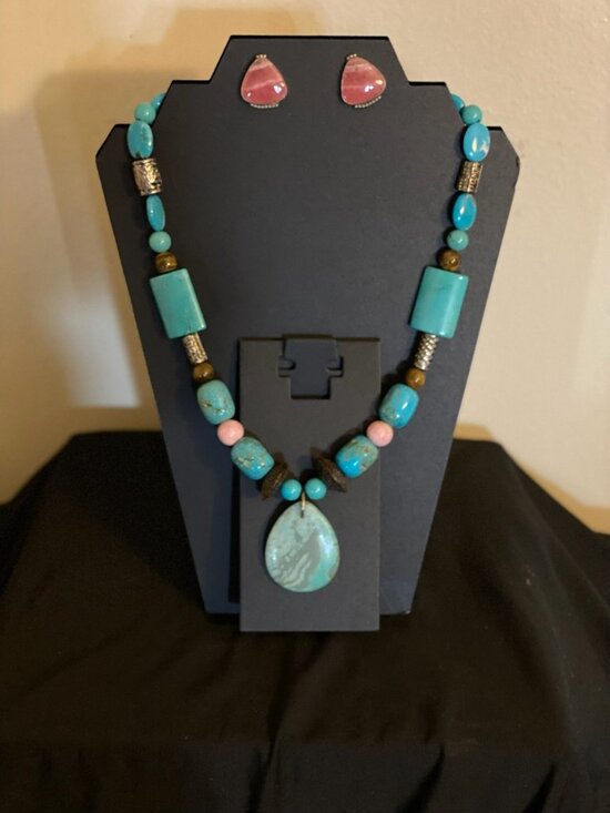 NAVAJO MASTER SILVERSMITH Tommy Jackson Earrings & Necklace Set | Rhodochrosite - Picture 1 of 8
